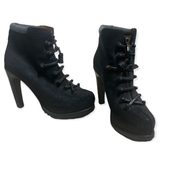 Rag & Bone Black suede lace up high heel platform mallory boots size 8 - Picture 5 of 17
